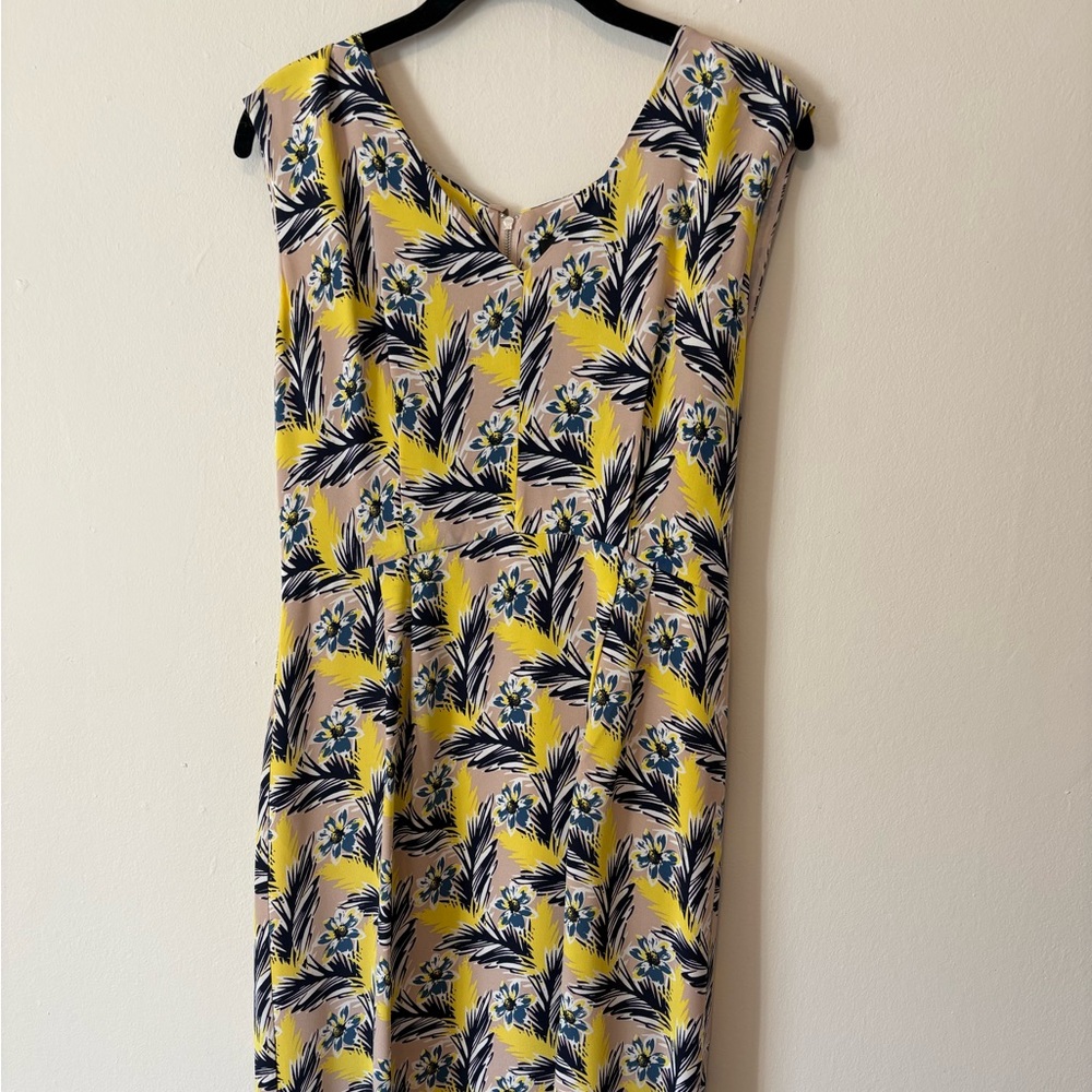 J. Crew Silk Dress Yellow and Black Floral Midi Dress 100% silk